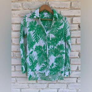 Felicite Gauze Cotton Shirt green tropical print button down 100% cotton size XS